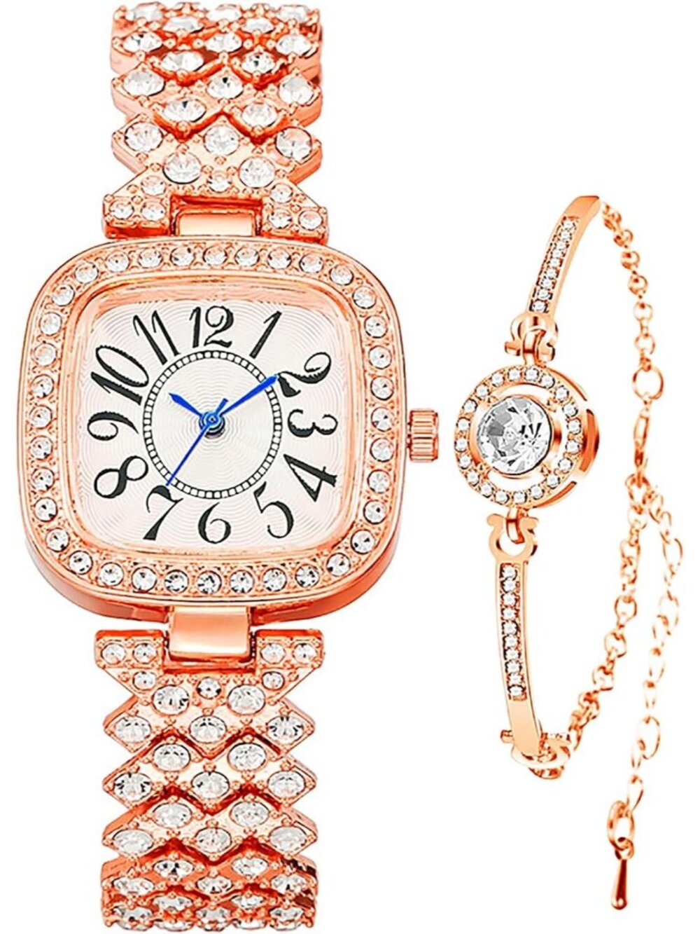 Women's Rose Gold Luxury Vintage Diamond Square Digital Dial Quartz Wrist Watch